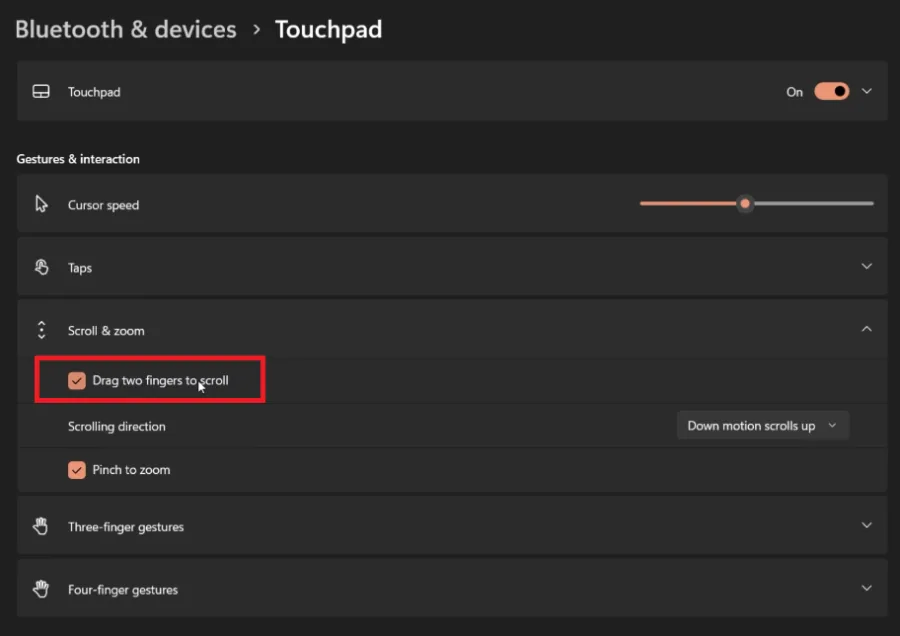 enable two finger scroll