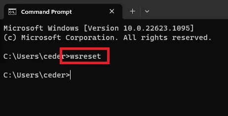 wsreset command in command prompt