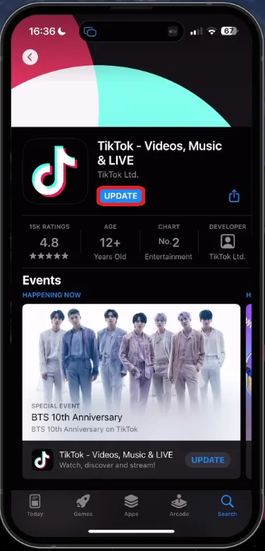 update the tiktok app