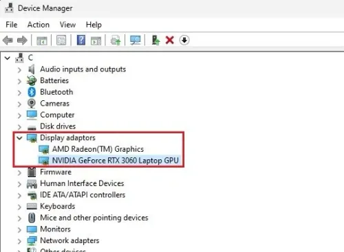 Device Manager > Display adaptors