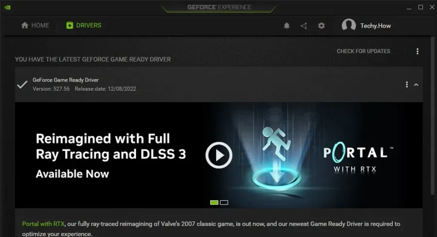 GeForce Experience Application > Drivers