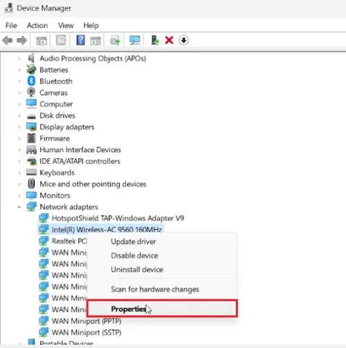 network adapter properties