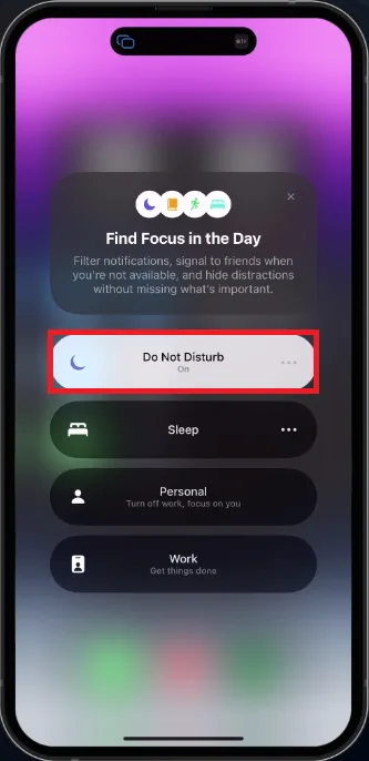 do not disturb in control center