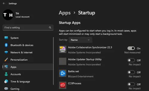 Windows Settings > Apps > Startup Apps