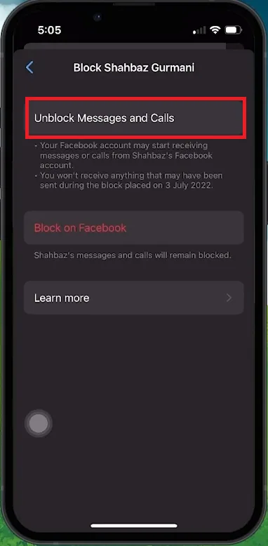 unblock on messenger