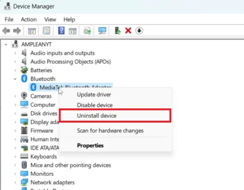 uninstall bluetooth driver