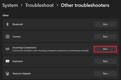 incoming connections troubleshooter