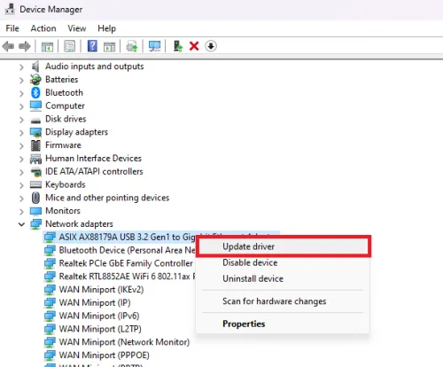 update network adapter driver