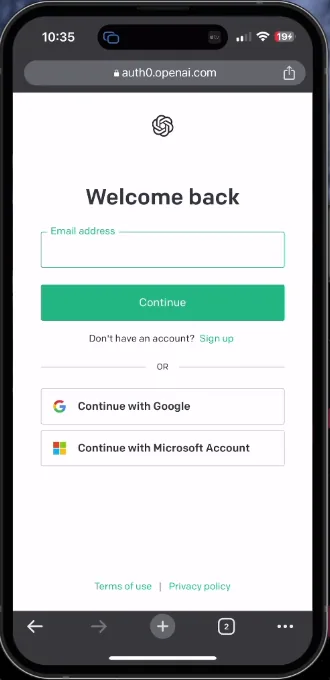 chatgpt login on mobile device
