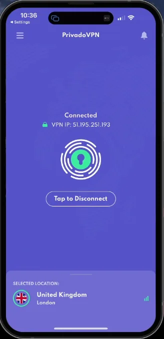 PrivadoVPN on iPhone 14 Pro Max