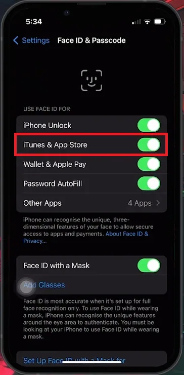 face id for app store