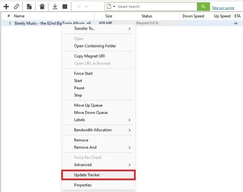 uTorrent > Update Tracker