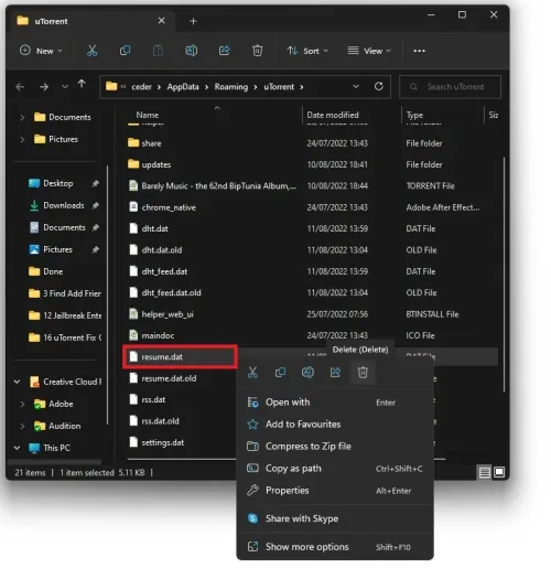 AppData > Roaming > uTorrent
