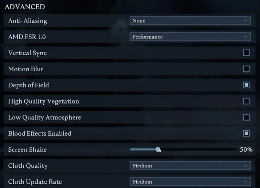 V Rising Settings > Graphics > Advanced
