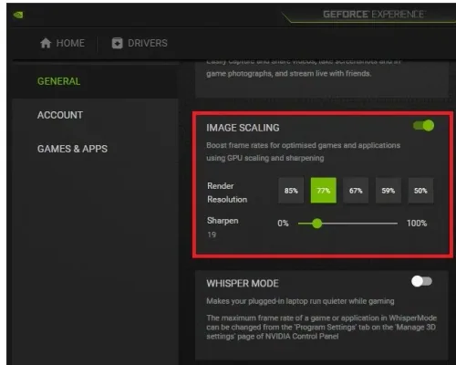 GeForce Experience Settings > General > Image Scaling