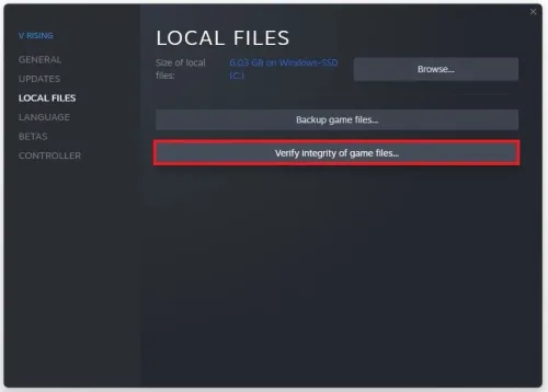 V Rising Local Files > Very Integrity of Game Files