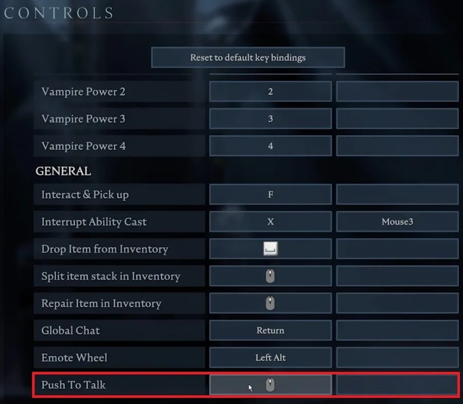 Controls Settings > Push to Talk