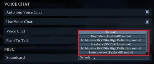 Voice Chat Settings > Voice Chat Device