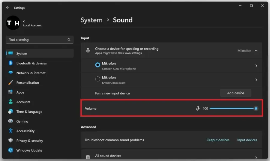 Adjust the mic input volume