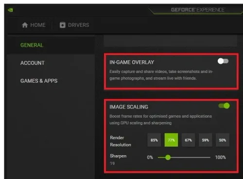 GeForce Experience > Settings > General > Image Scaling
