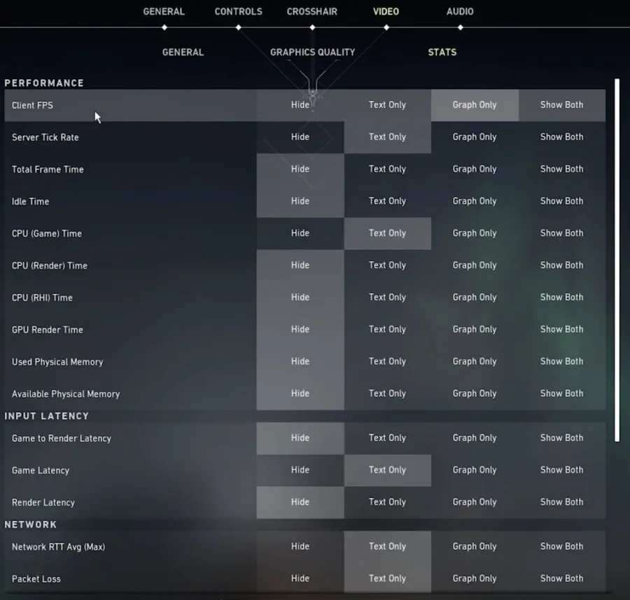 Valorant Video Settings > Stats