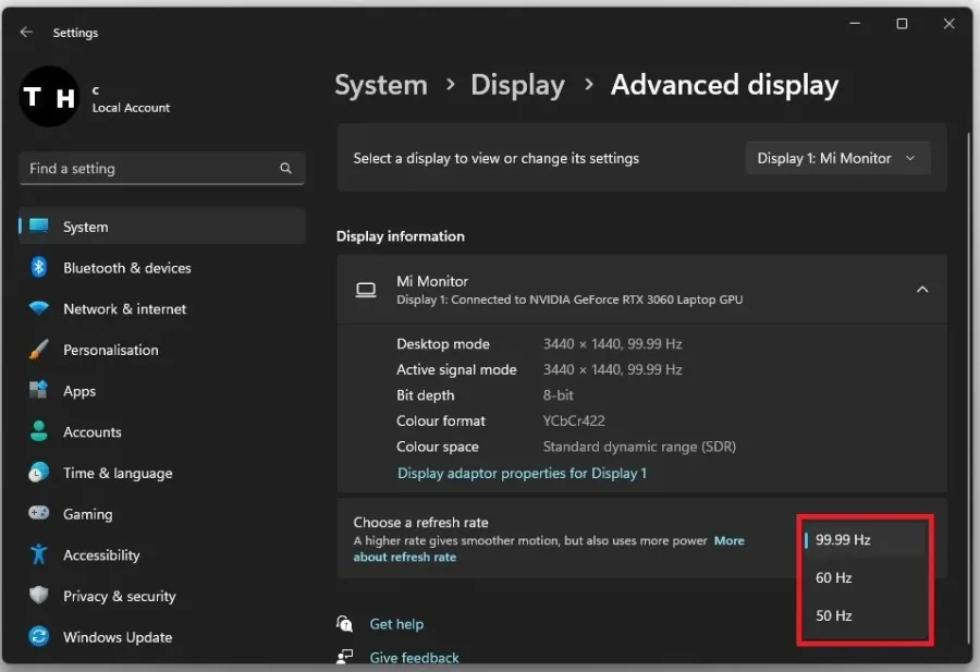 Display Settings > Advanced Display