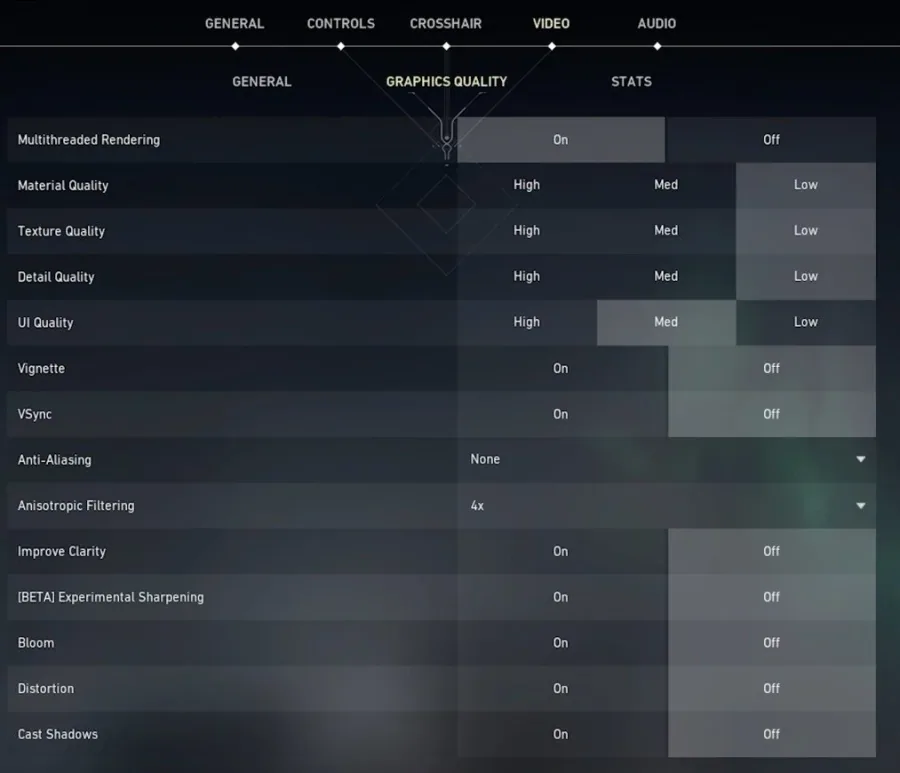 Valorant Video Settings > Graphics Quality