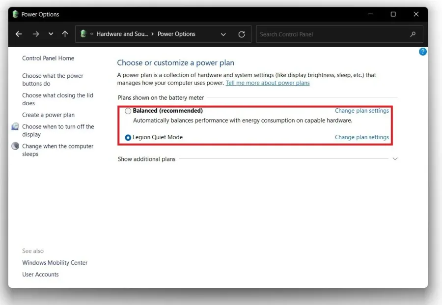 Windows Power Options > Change Plan Settings