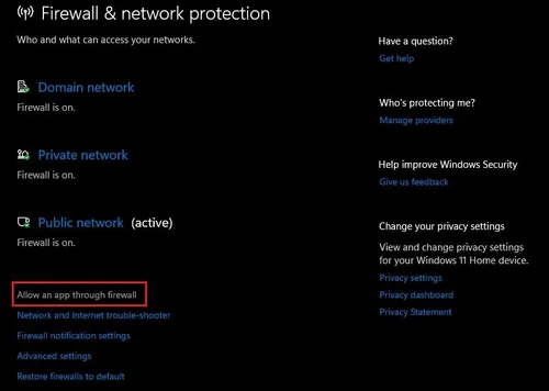 Windows Firewall & network protection
