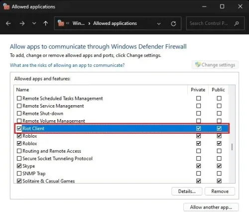 Windows Firewall > Allowed applicaitons