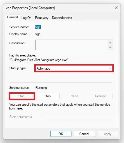 VGC Startup Type > Automatic