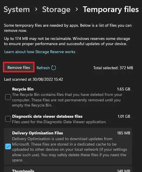Windows Settings > System > Storage > Temporary Files