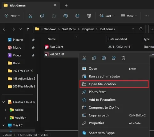 VALORANT > Open file location