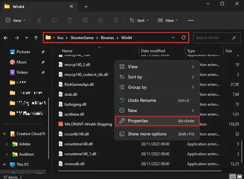 VALORANT-Win64-Shipping.exe > Properties