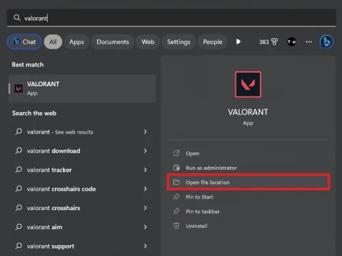 open the Valorant file location