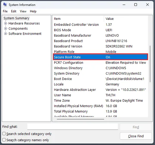 secure boot state to be enabled in BIOS