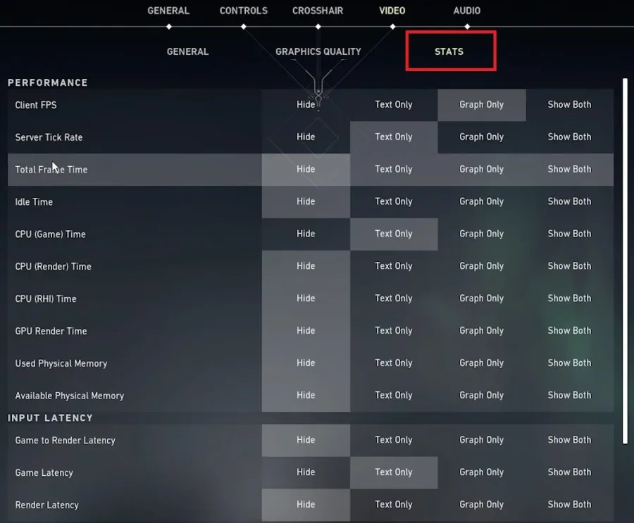 Valorant Settings > Video > Stats