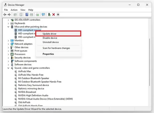 Device Manager > Mice and other pointing devices > Update Driver