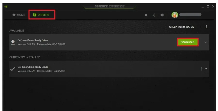 GeForce Experience > Drivers > Download