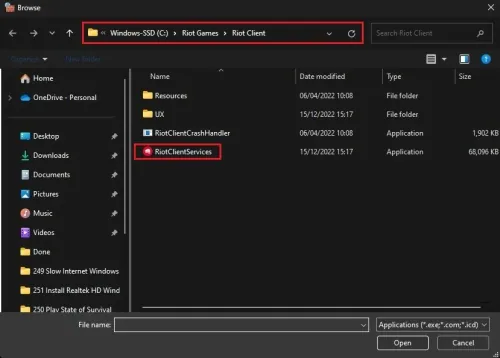Windows > Riot Games > Riot Client > RiotClientServices