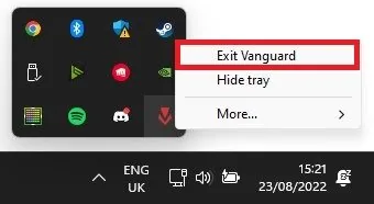 Exit Vanguard in System Tray