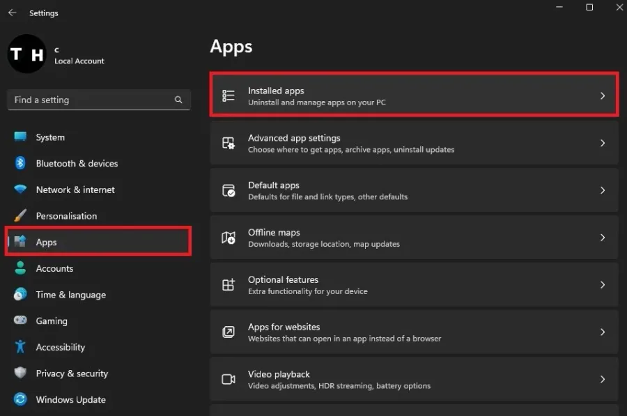 Windows Settings > Apps > Installed Apps