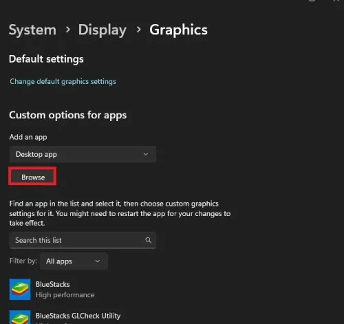 Browser for Valorant in Graphics Settings