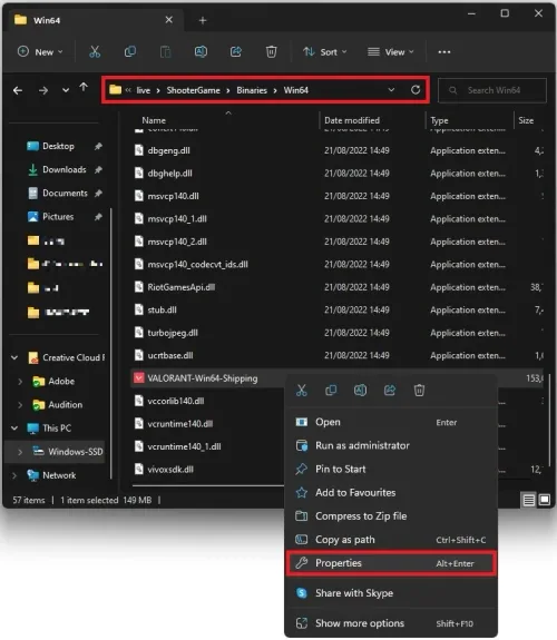 Access Valorant Game Properties
