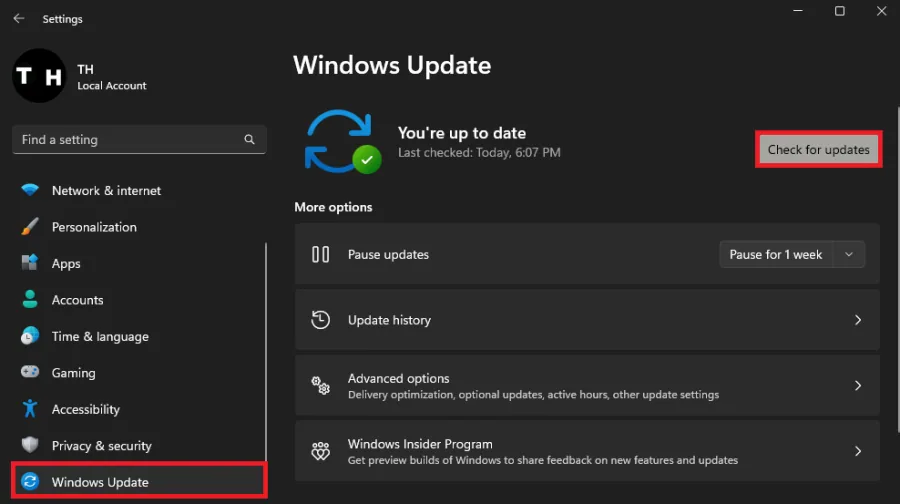 check for windows update