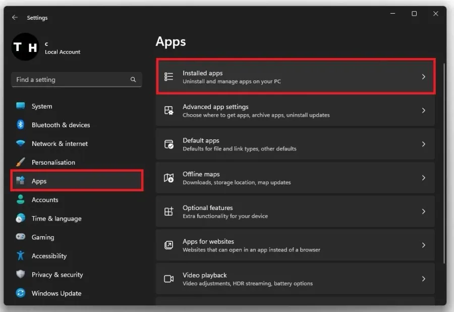 Windows Settings > Apps > Installed Apps