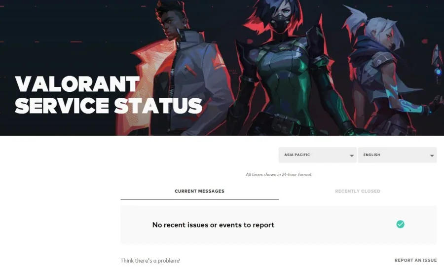 Valorant Server Status for the selected lcation
