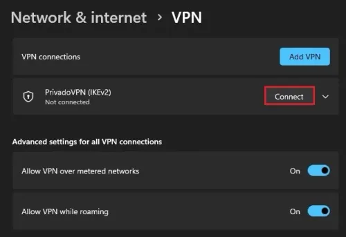Windows Settings > Network & internet > VPN