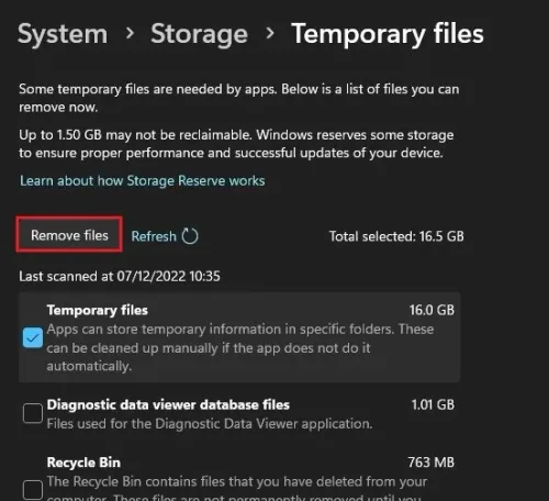 Windows Settings > System > Storage > Temporary Files