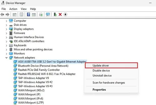 Device Manager > Network adapters > Update driver